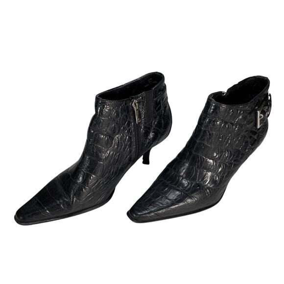 Vintage Donald Pliner Croc Embossed Black Boots 7.5 - Picture 1 of 4